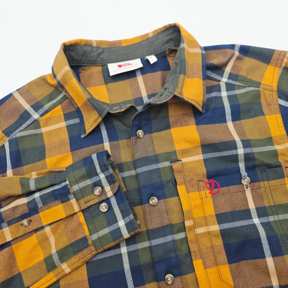 Fjallraven Mens L Plaid Long Sleeve Button Down Shirt Yellow Blue Green Read